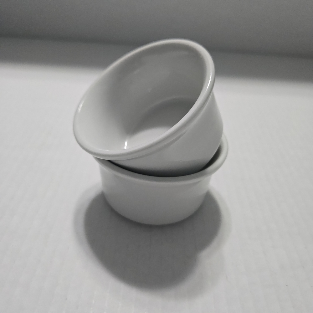 Set of 2 Pier 1 White Ramekins Souffle Bowls Dishes custard cups